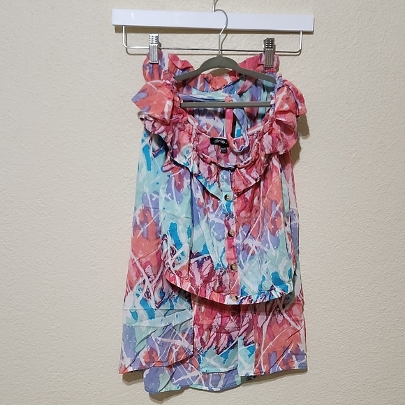 Vibrant Pink and Blue Mini Bubble Matching Set with Ruffled High Low Design - Picture 5 of 16